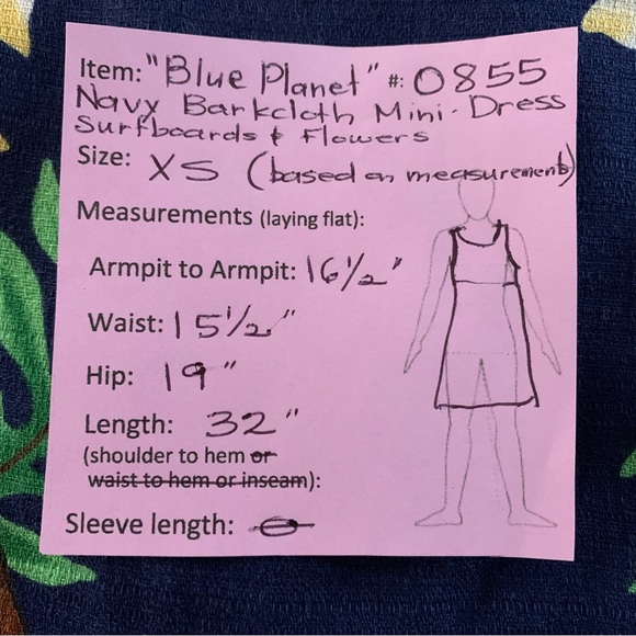 🌺 “Blue Planet” Navy Hawaiian Barkcloth Mini-Dress Surfboards size XS - Picture 11 of 11